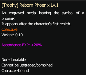 Trophy Experience Bonus Display in Character Status